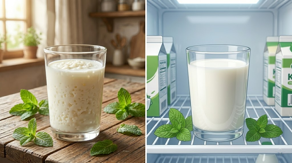 Tabla comparativa entre kéfir tradicional casero y kéfir industrial de supermercado