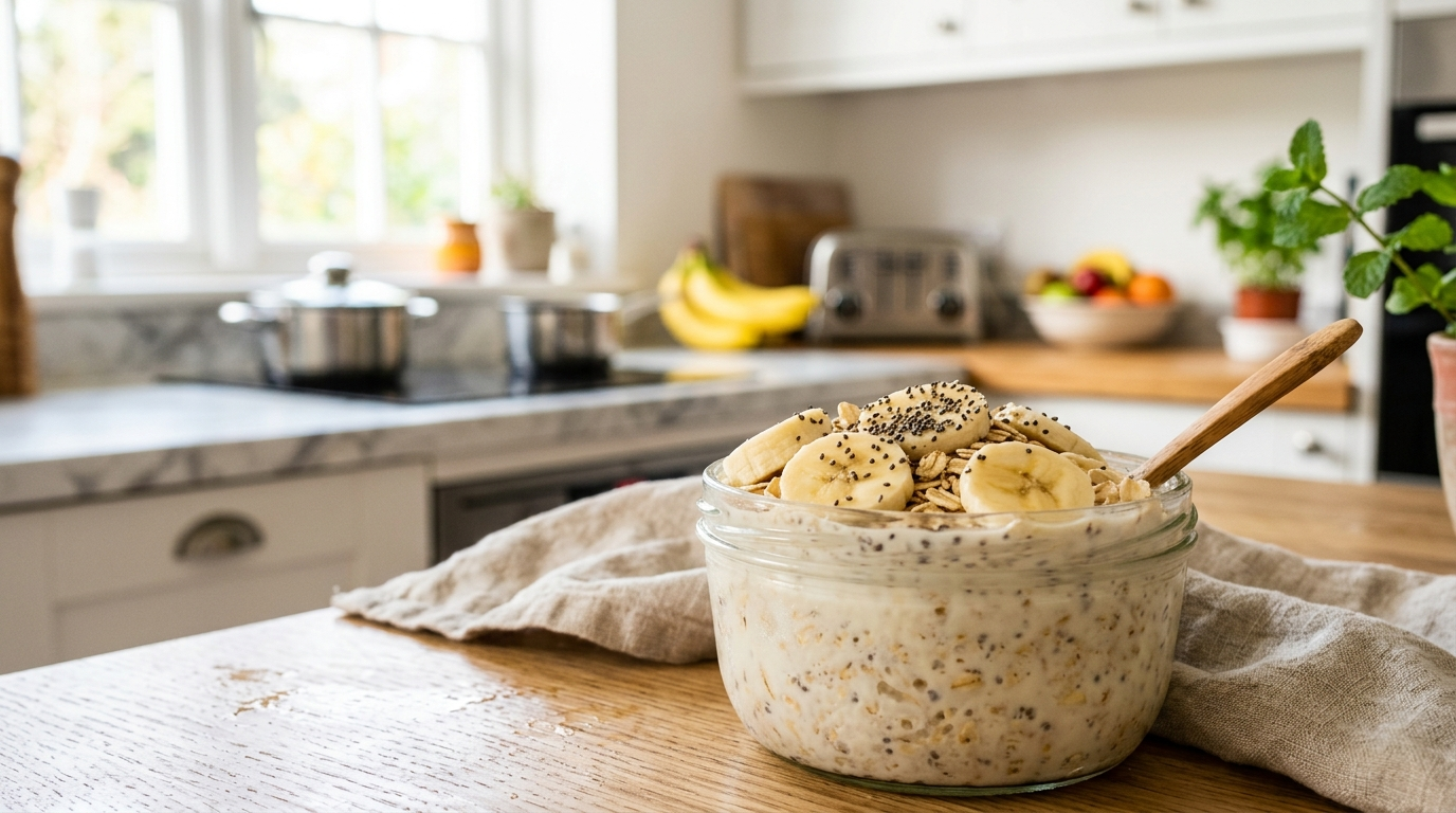 Batido de kéfir con proteína, avena y plátano
