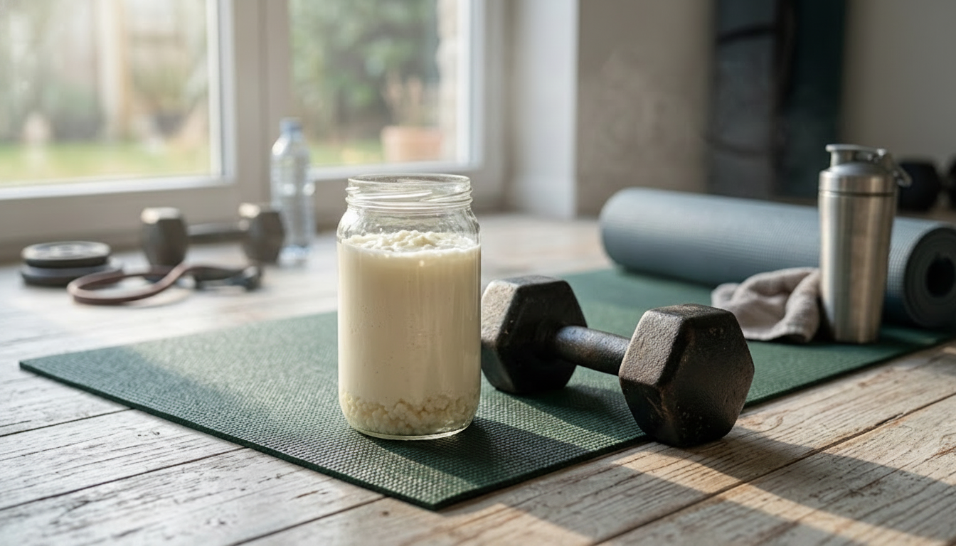 Kéfir para deportistas: vaso de kéfir después del entrenamiento