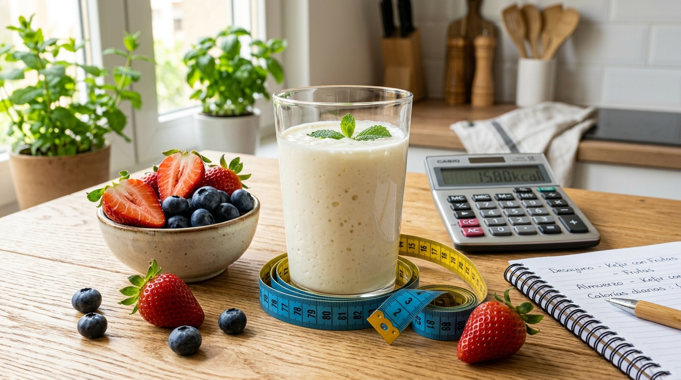 Tabla de calorías del kéfir según el tipo: leche entera, desnatada y agua