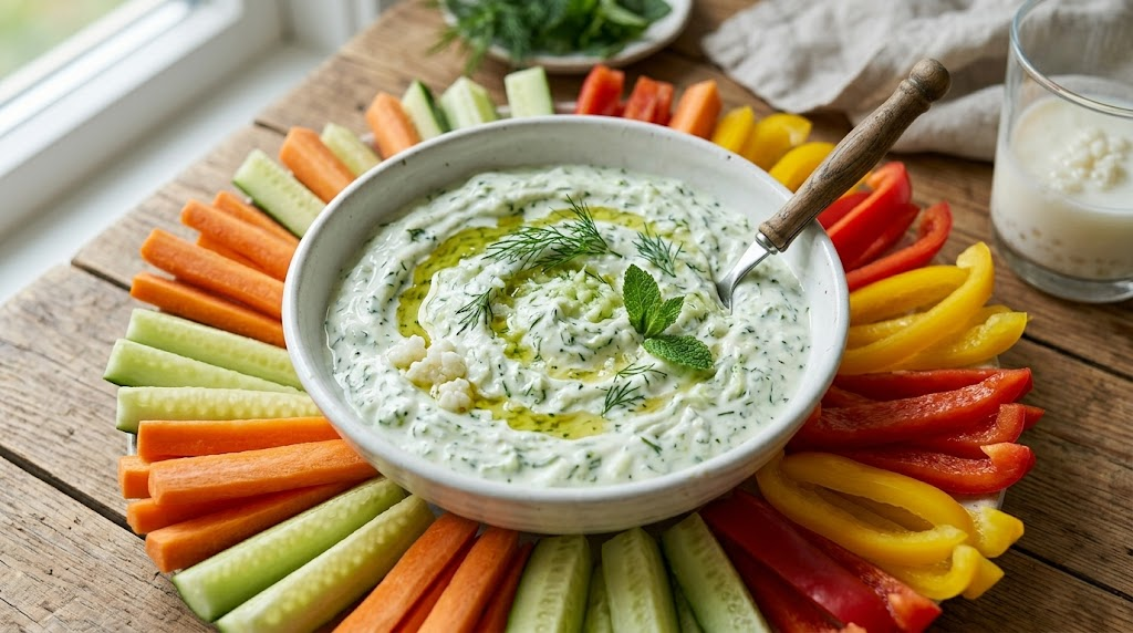 Salsa de kéfir estilo tzatziki con verduras