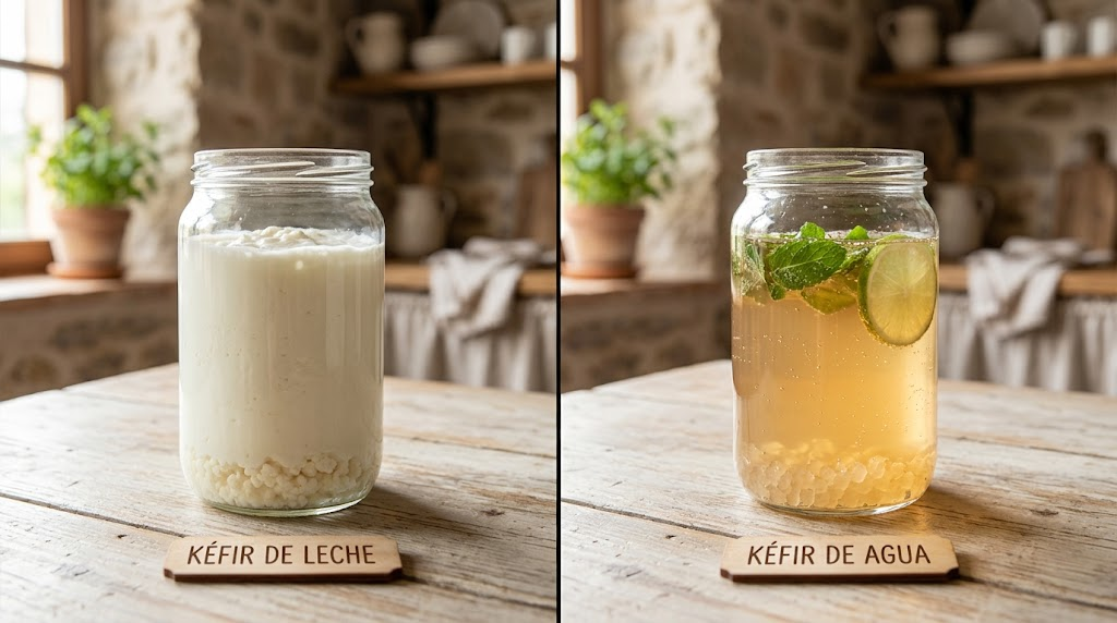 Vasos de kéfir de leche y de agua
